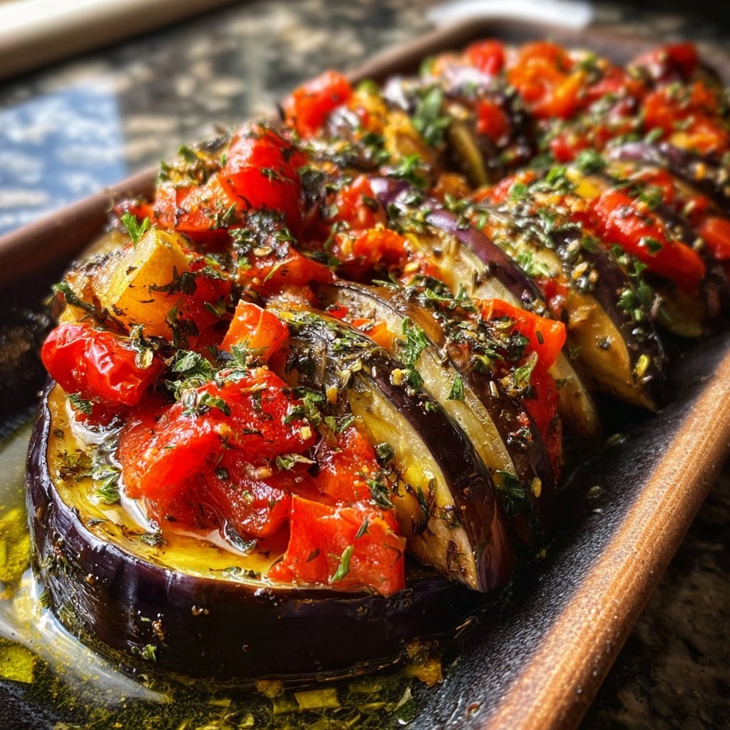 Auberginen mediterran mit Tomatenwürfeln